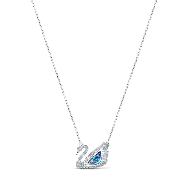 Dancing Swan Necklace, Blue, Rhodium Plated